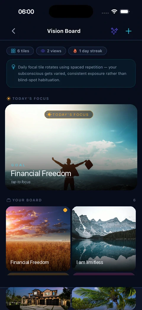 Vision Board with focus tile and board grid